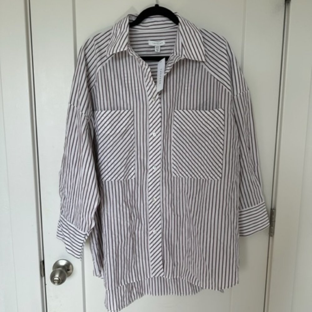 Topshop oversized brown striped button up